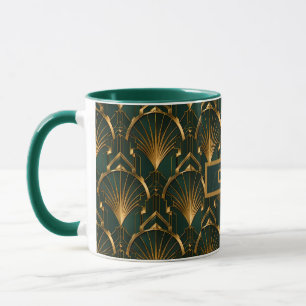 Caneca Leque de Ouro Verde Esmeralda Art Deco Nome Person