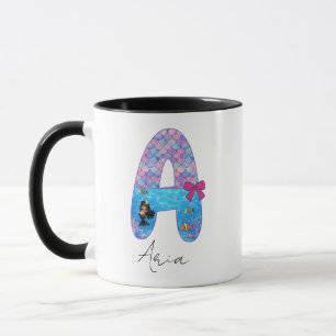 Caneca Letra A do Alfabeto de Sereia Personalizada