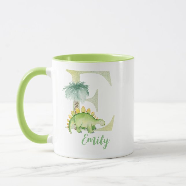 Caneca Letra aquosa E com dinossauro (Esquerda)
