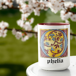 Caneca Letra azul medieval e vermelha voy iluminada - O