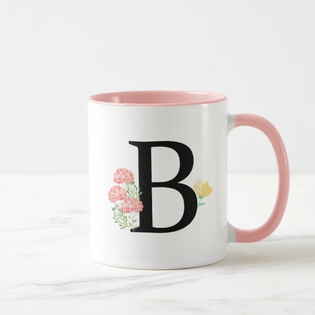 Caneca Letra B Monograma Flores de Aquarelas (Direita)