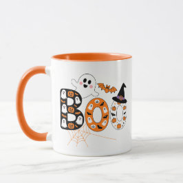 Caneca Letra BOO Fofa Fantasma e Abóbora Halloween