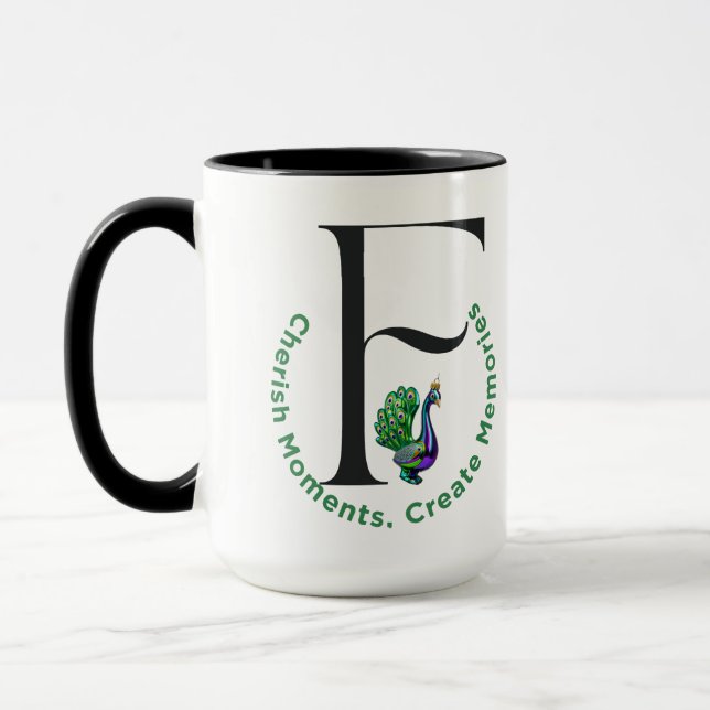 Caneca Letra F Peacock Momentos de Cereja Criam Memórias (Esquerda)