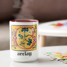 Letra Floral Iluminada Medieval B Monograma Mug
