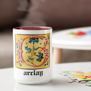Caneca Letra Floral Iluminada Medieval B Monograma Mug