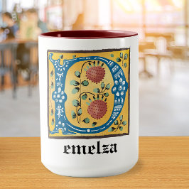 Caneca Letra Floral Iluminada Medieval D Monograma