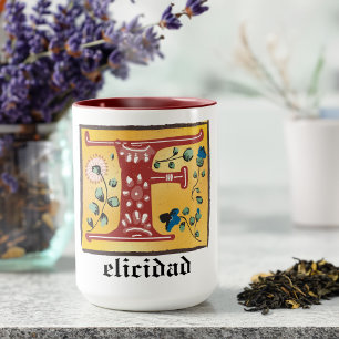 Caneca Letra Floral Iluminada Medieval F Monograma
