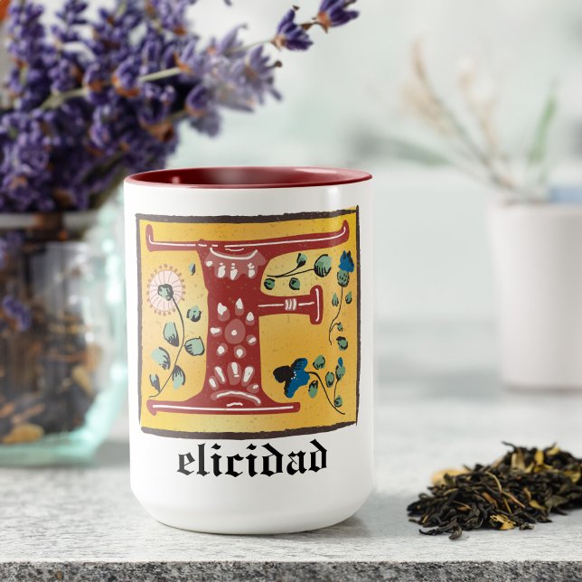 Caneca Letra Floral Iluminada Medieval F Monograma (Criador carregado)