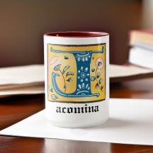 Letra Floral Iluminada Medieval J Monograma Mug