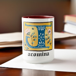 Caneca Letra Floral Iluminada Medieval J Monograma Mug