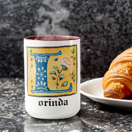 Caneca Letra Floral Iluminada Medieval L Monograma Mug