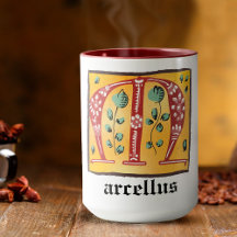 Letra Floral Iluminada Medieval M Monograma Mug