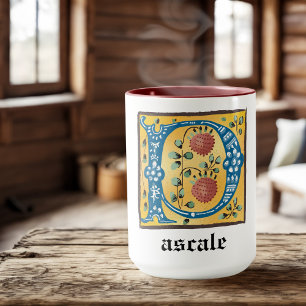 Caneca Letra Floral Iluminada Medieval P Monograma Mug