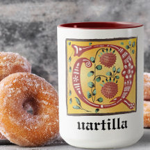 Letra Floral Iluminada Medieval Q Monograma Mug