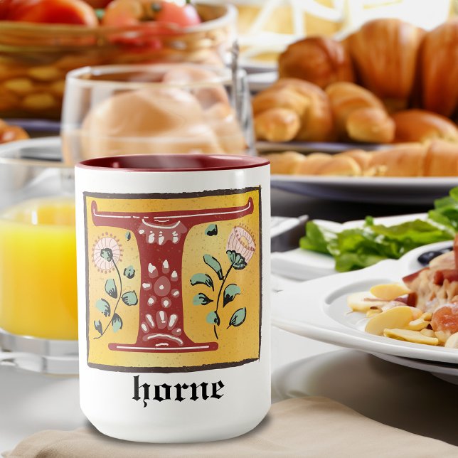 Caneca Letra Floral Iluminada Medieval T Monograma Mug (Criador carregado)
