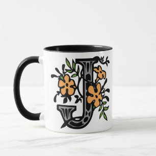 Caneca Letra floral J do monograma