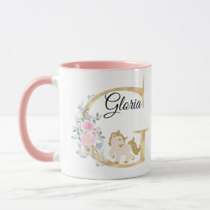 Caneca Letra G personalizada com monograma de pônei 