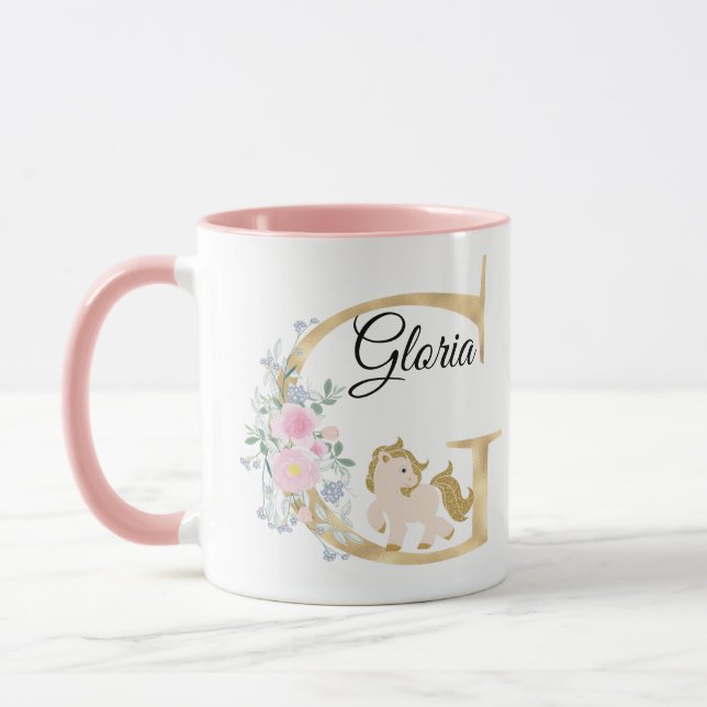 Caneca Letra G personalizada com monograma de pônei  (Esquerda)