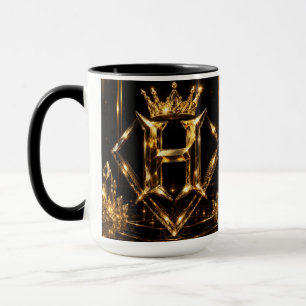 Caneca Letra H Dourada de Luxo Coroa Diamante Monograma
