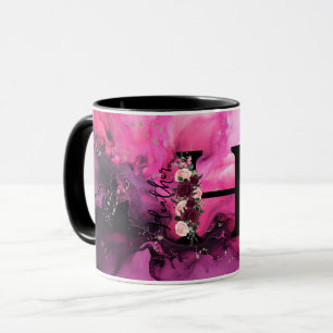 Caneca Letra H Monograma de Mármore Rosa e Roxo
