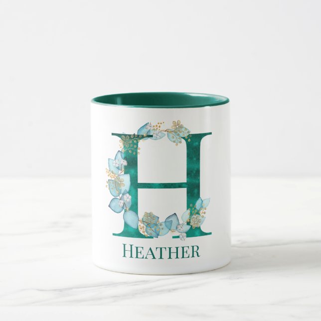 Caneca Letra H Monograma em Aquarela Azul Turquesa e Dour (Centro)