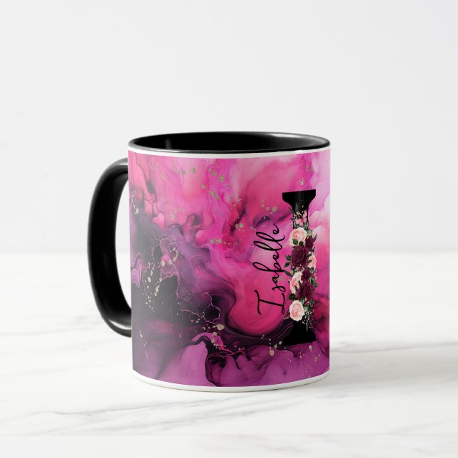 Caneca Letra I Monograma de Mármore Rosa e Roxo (Frente Esquerda)