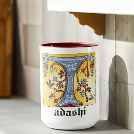 Caneca Letra Iluminada Azul e Vermelha Medieval T