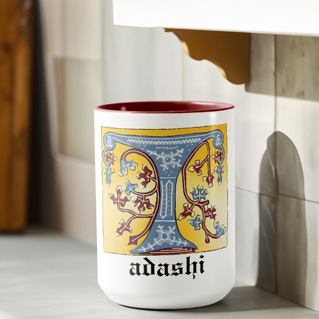 Caneca Letra Iluminada Azul e Vermelha Medieval T (Criador carregado)