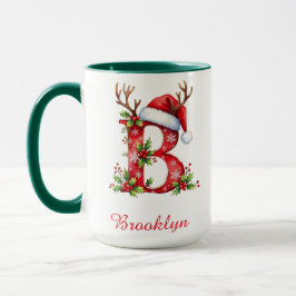 Caneca Letra inicial de monograma B Papai Noel feliz Nata