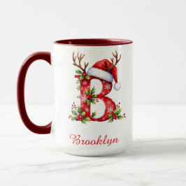 Caneca Letra inicial do monograma B Papai Noel feliz Nata