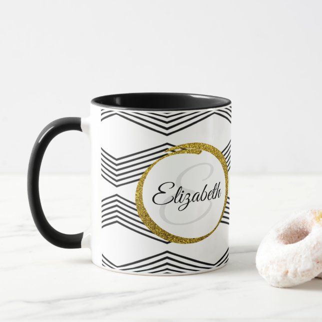 Caneca Letra inicial Elegante Monograma | Preto e branco (Com Donut)