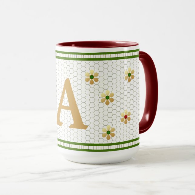 Caneca Letra Inicial Personalizada | Favo de Mel Dourado  (Frente Esquerda)