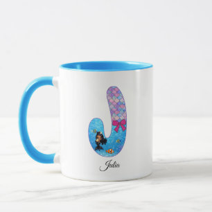Caneca Letra J de Alfabeto de Sereia Personalizada