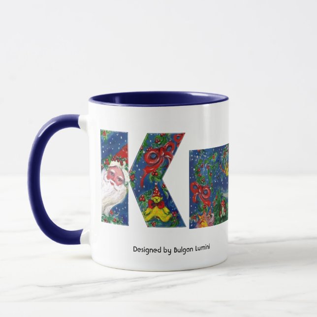 CANECA LETRA K DE NATAL/MONOGRAMA DE FITA VERMELHA DE PAP (Esquerda)