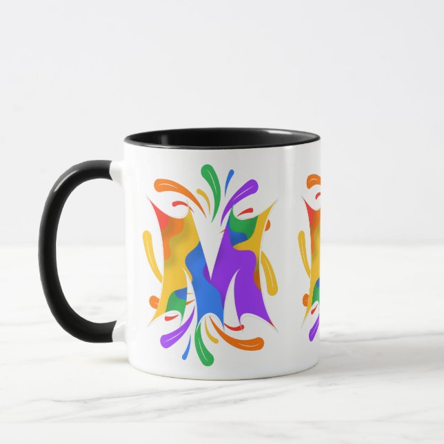 Caneca Letra M Monograma Abstrato Arco-íris (Esquerda)