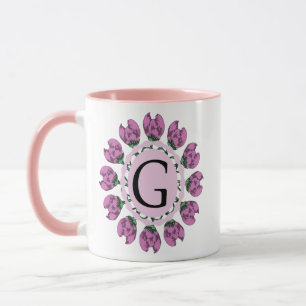 Caneca Letra maiúscula G monograma floral