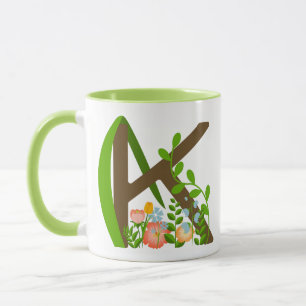 Caneca Letra maiúscula K monograma floral