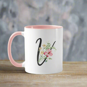 Caneca Letra Minúscula "V" das Flores Botânicas Modernas