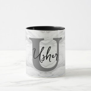 Caneca Letra Monograma U em Mármore Moderna e Clássica