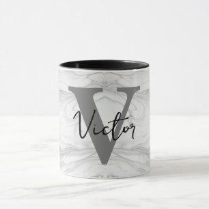 Caneca Letra Monograma V em Mármore Moderna e Clássica