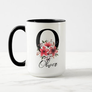 Caneca Letra O Monograma Preto Disposição Floral Cor-de-R