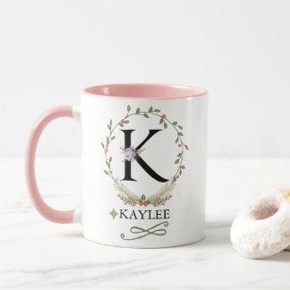 Caneca Letra oral cúbica K monograma mug