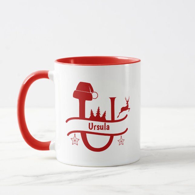 Caneca Letra Personalizada U Nome Monograma Monograma Mug (Esquerda)