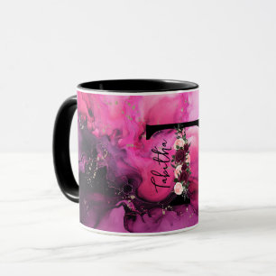 Caneca Letra T Monograma em Mármore Rosa e Roxo