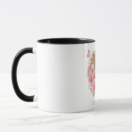 Caneca Letra U Monograma Floral e Dourada com Aquarela