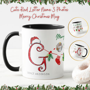 Caneca Letra Vermelha Cóta Nome 3 Fotos Feliz Natal
