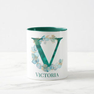 Caneca Letra W e Monograma Dourado com Aquarela