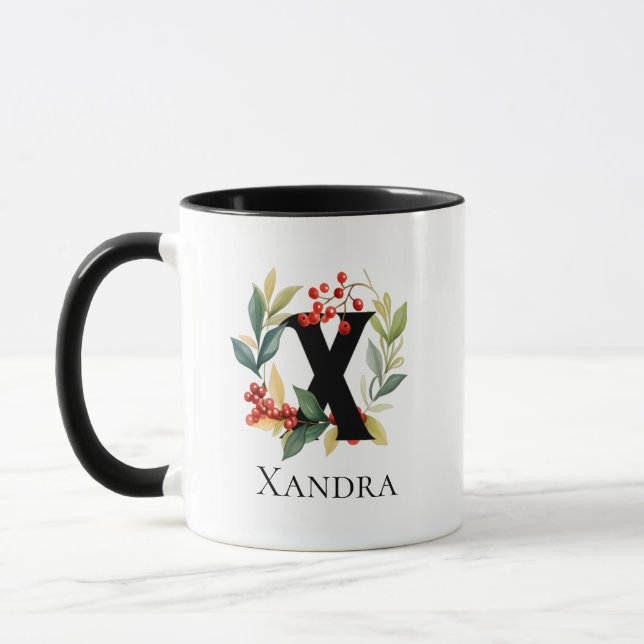 Caneca Letra X Monograma Verruga de Natal Inicial (Esquerda)