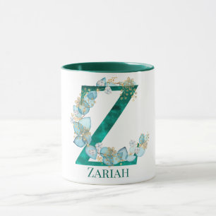 Caneca Letra Z Monograma em Aquarela Azul Turquesa e Dour