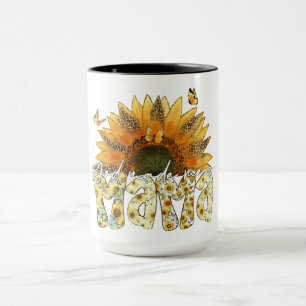Caneca Letras de MAMA de Girassol com Borboletas